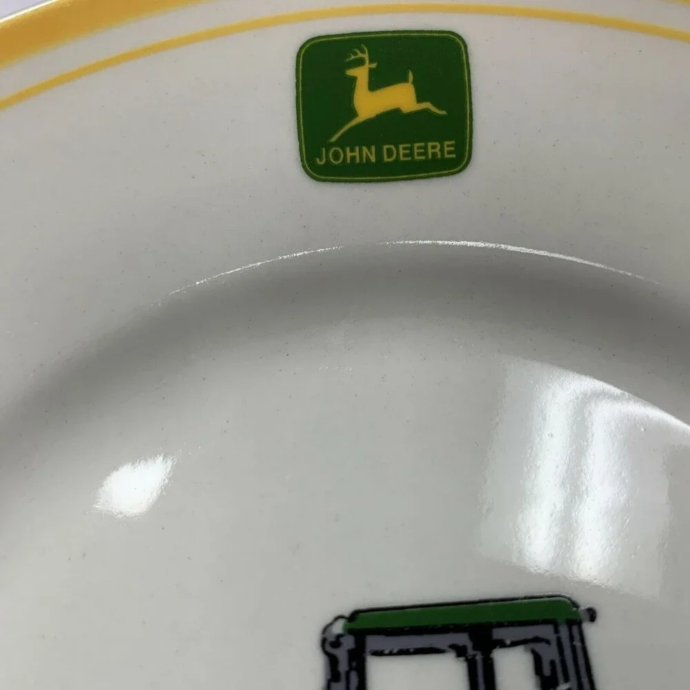 Gibson John Deere Tractor Salad Plates Yellow Trim‎ Lot of 2